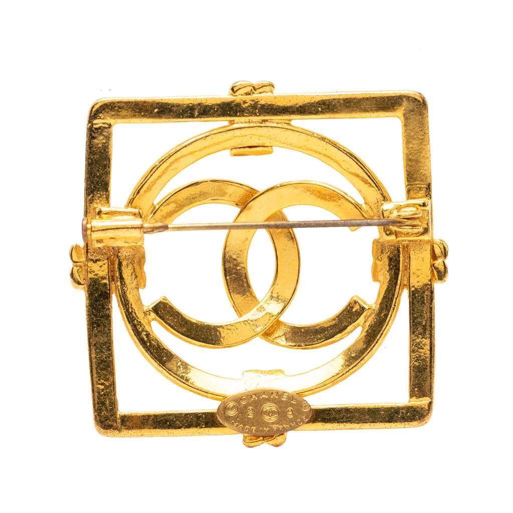 Chanel CC Gold Plated Square Brooch Gold Metal Very good - Back View