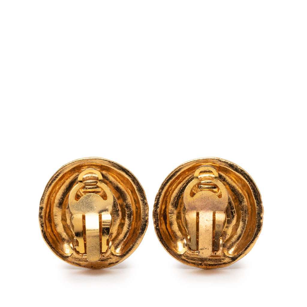 Chanel Gold Plated Crystal Logo Hexagonal Clip On Earrings Gold Metal Very good - Back View