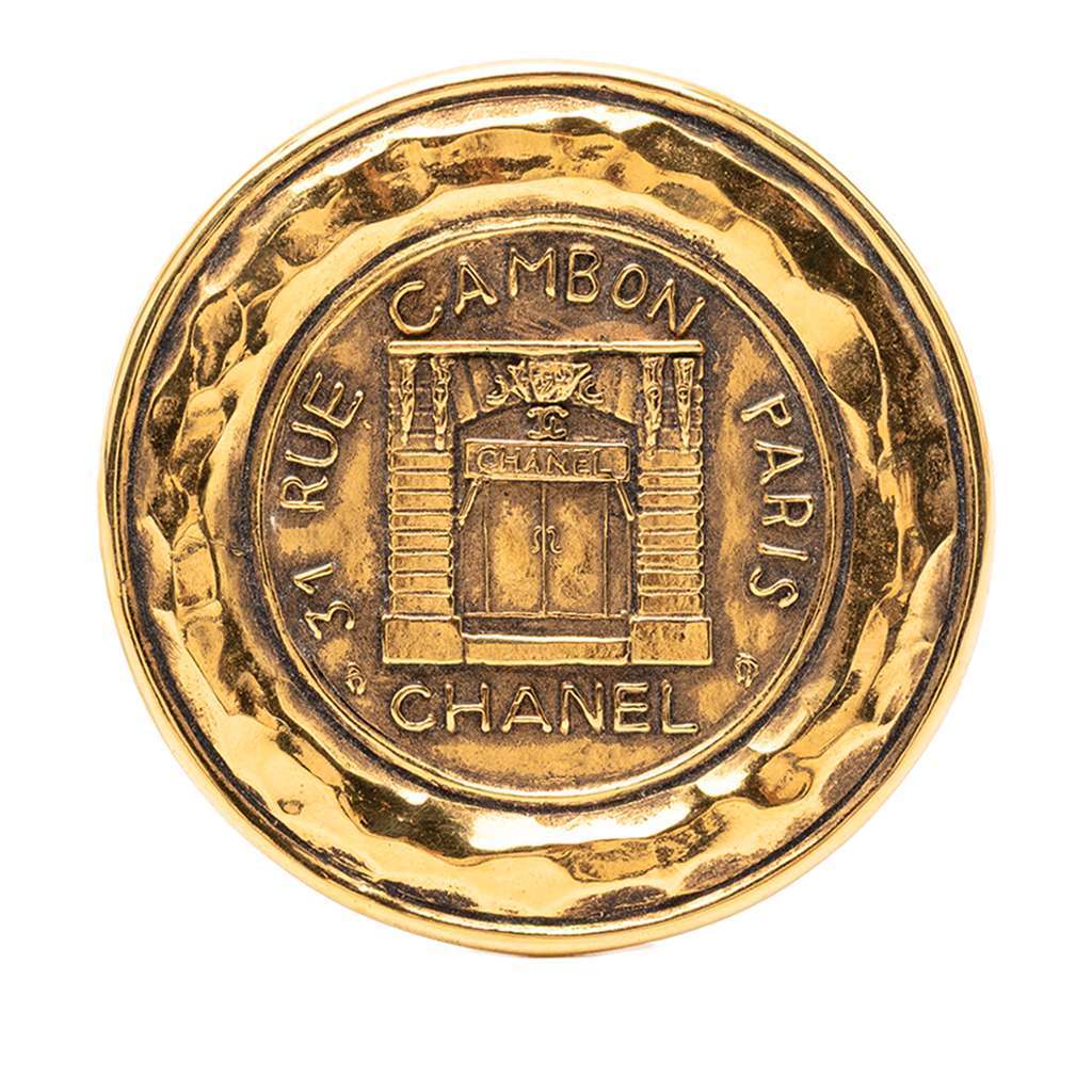 Chanel Gold Plated 31 Rue Cambon Medallion Brooch Gold Metal Very good - Front View