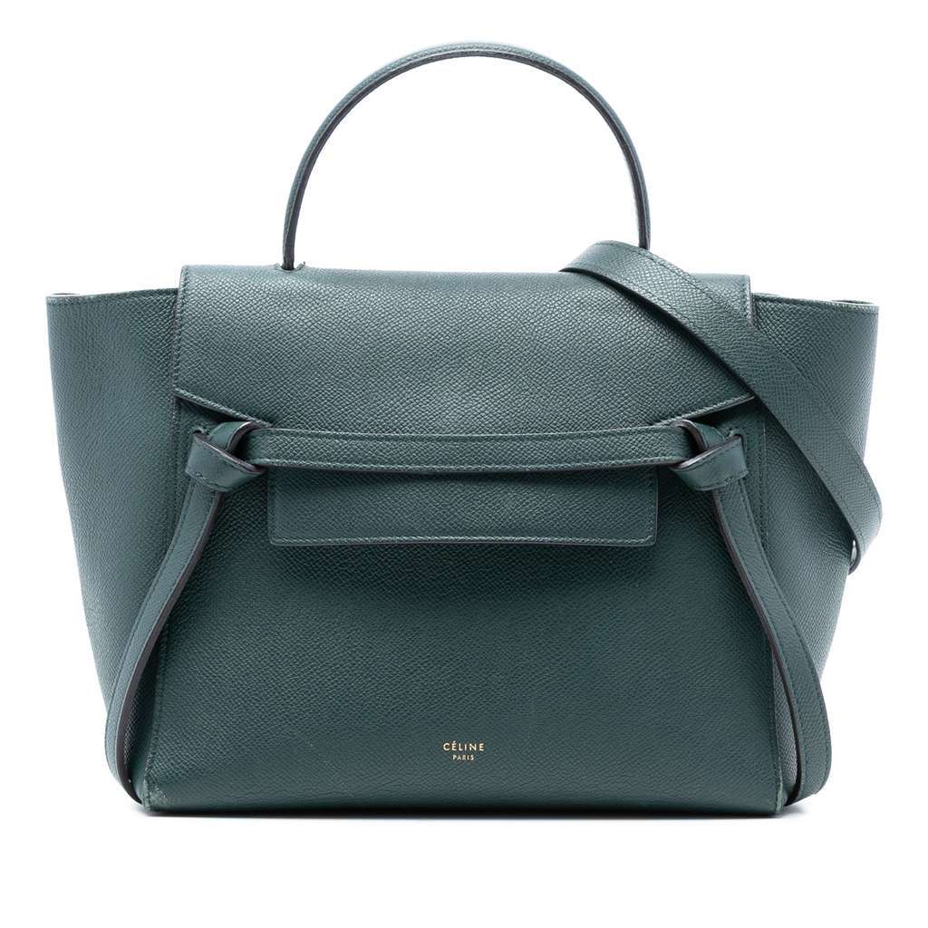 Celine Micro Grained Calfskin Belt Bag Green Leather Very good - Front View