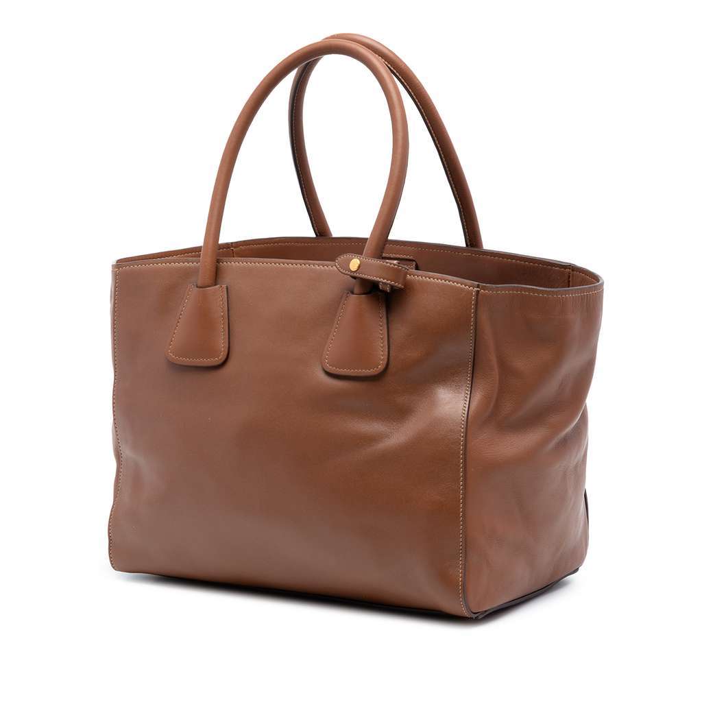 Prada Soft Calf Front Pocket Open Convertible Tote Brown Leather Very good - Back View