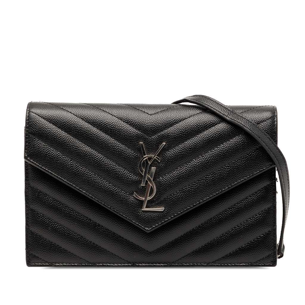 Saint Laurent Grain De Poudre Cassandre Envelope Chain Wallet Black Leather Very good condition - Front View