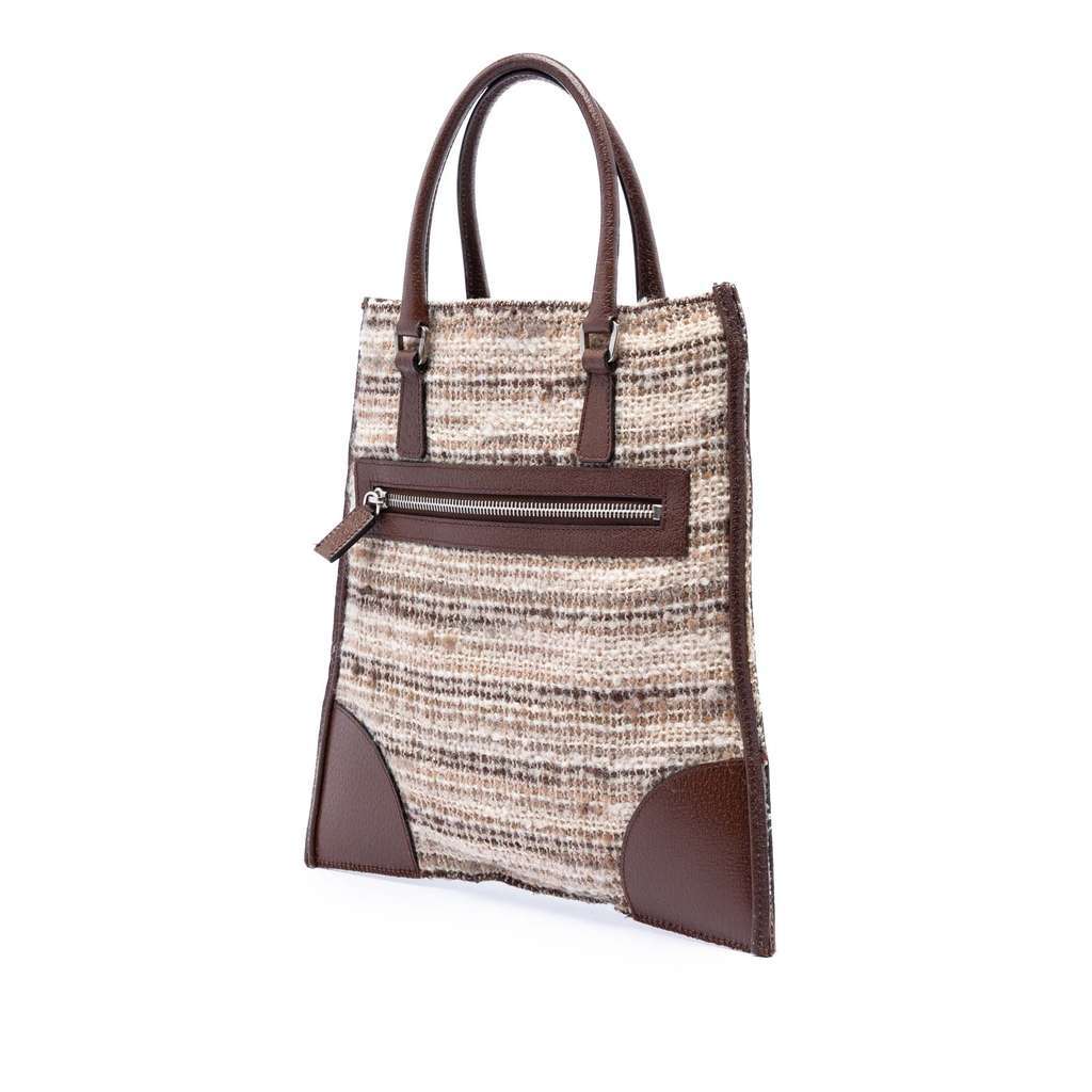 Prada Vitello Trimmed Tweed Flat Tote Beige Tweed Very good condition - Back View