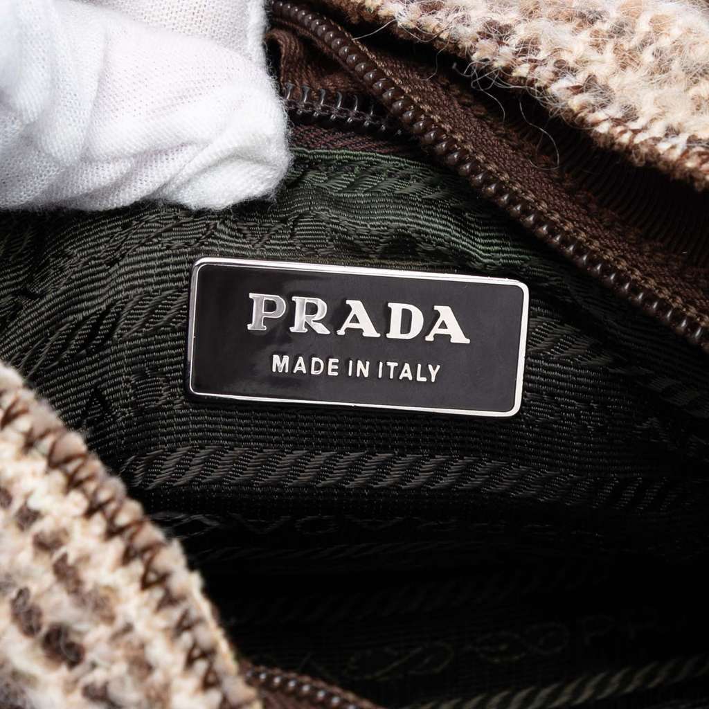 Prada Vitello Trimmed Tweed Flat Tote Beige Tweed Very good condition - Box View