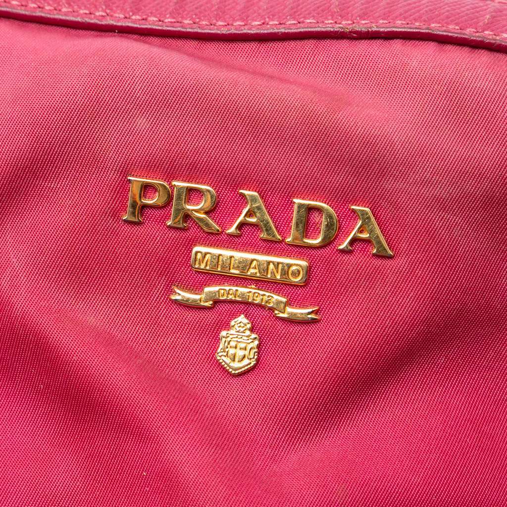 Prada Saffiano Trimmed Tessuto Dome Satchel Pink Very good condition - Box View