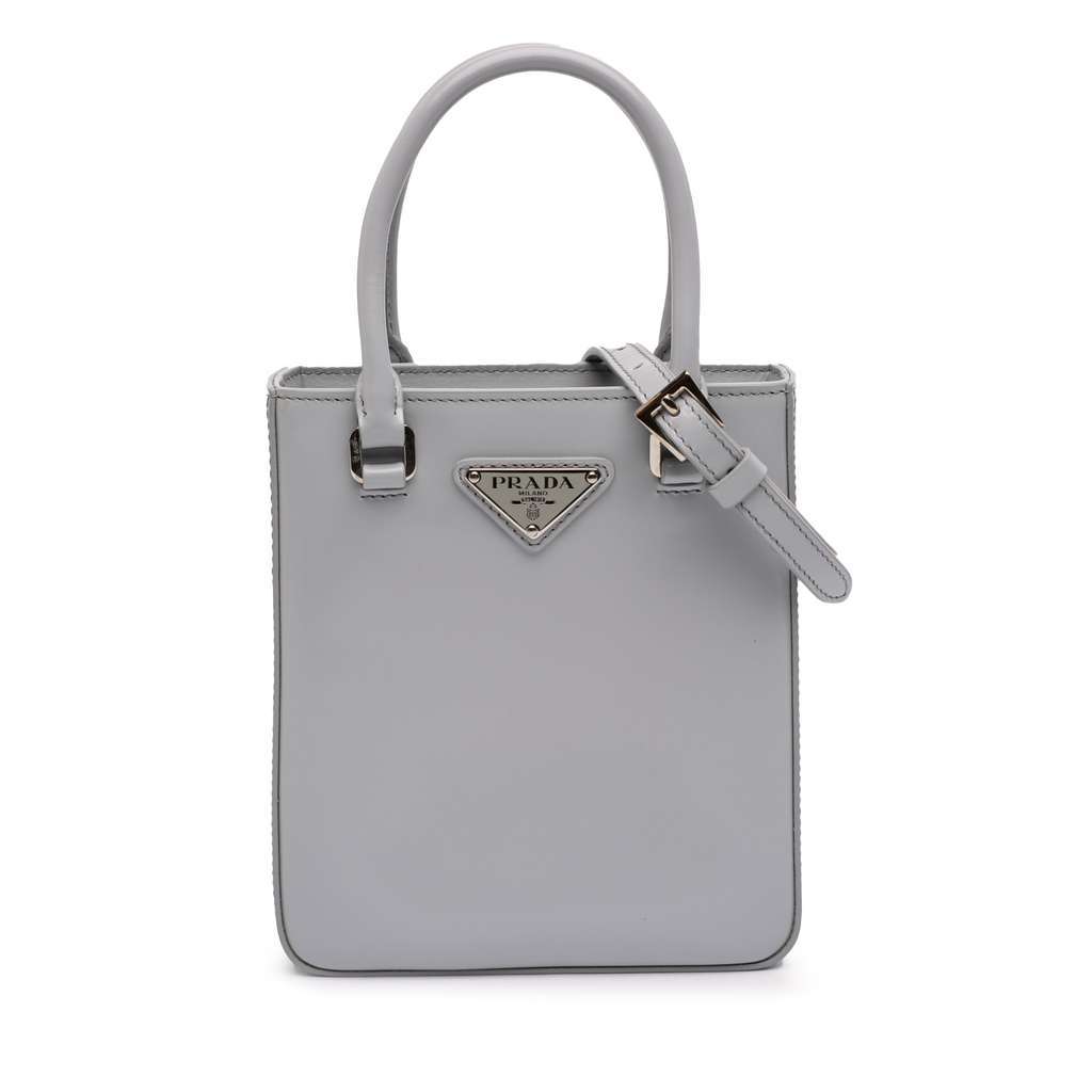 Prada Small Leather Brushed Tote Grey Leather Very good - Front View