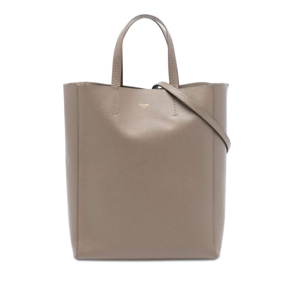 Celine Small Grained Calfskin Vertical Cabas Satchel Brown Leather Very good - Front View