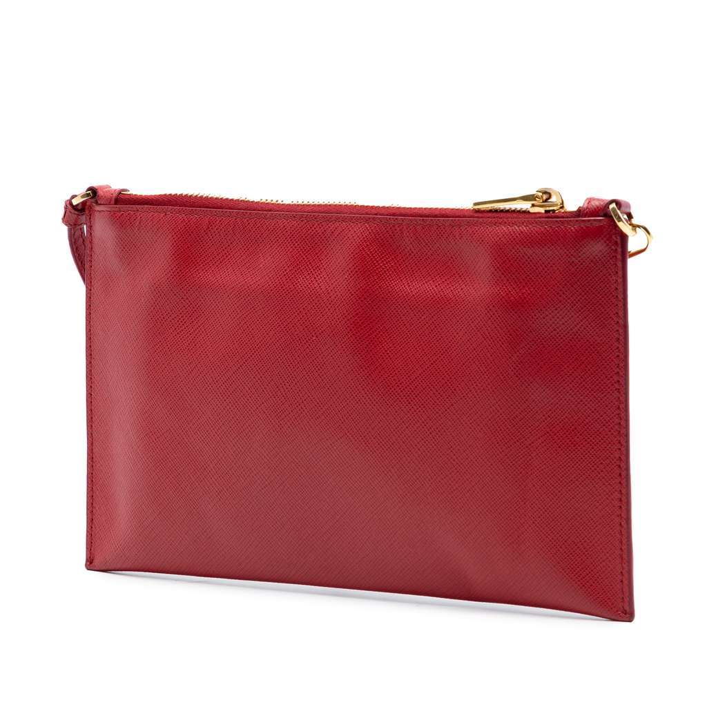 Prada Saffiano Shoulder Bag Red Leather Very good condition - Back View