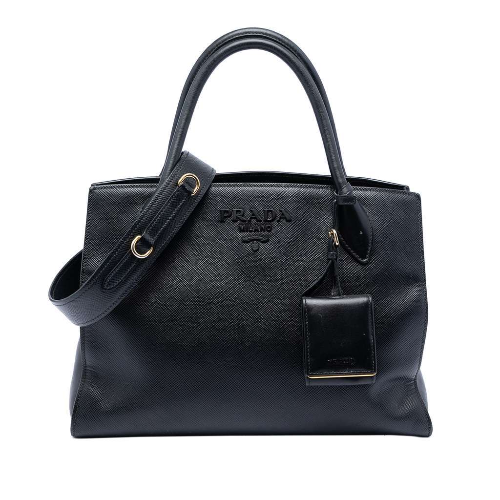 Prada Saffiano Cuir Monochrome Satchel Black Leather Very good - Front View
