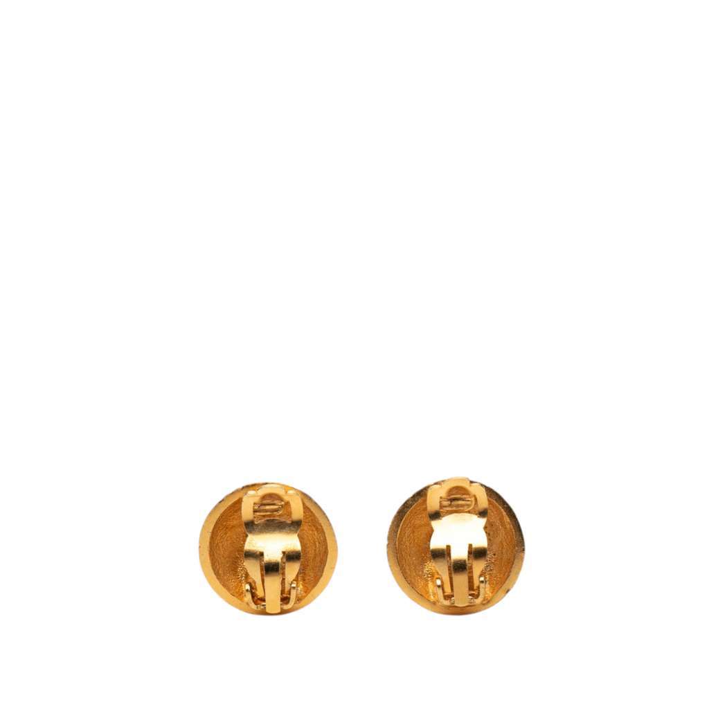Chanel CC Gold Plated Textured Dome Clip On Earrings Gold Metal Very good - Back View