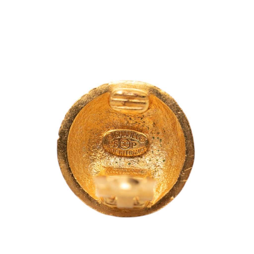 Chanel CC Gold Plated Textured Dome Clip On Earrings Gold Metal Very good - Inside View