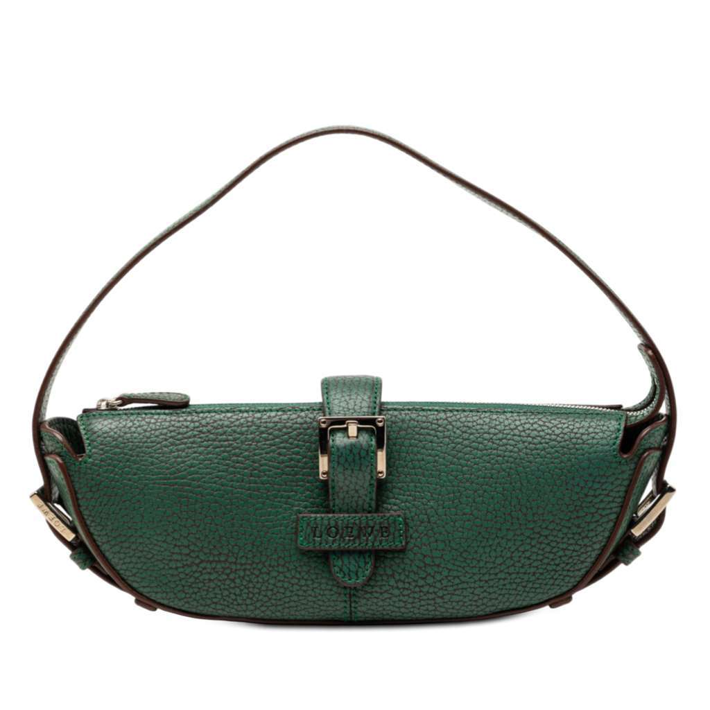 Loewe Mini Pebbled Leather Baguette Boat Bag Green Leather Very good - Front View