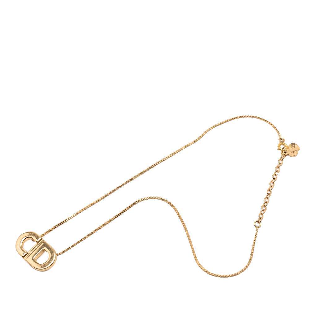 Dior Gold Plated CD Logo Pendant Necklace Gold Metal Very good condition - Front View