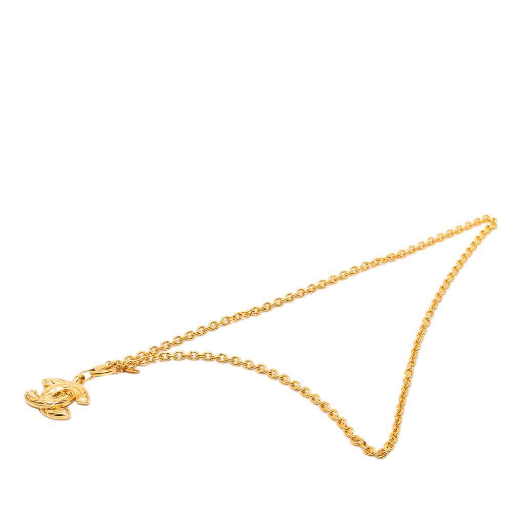 Chanel CC Gold Plated Quilted Pendant Necklace Gold Metal Very good condition - Inside View