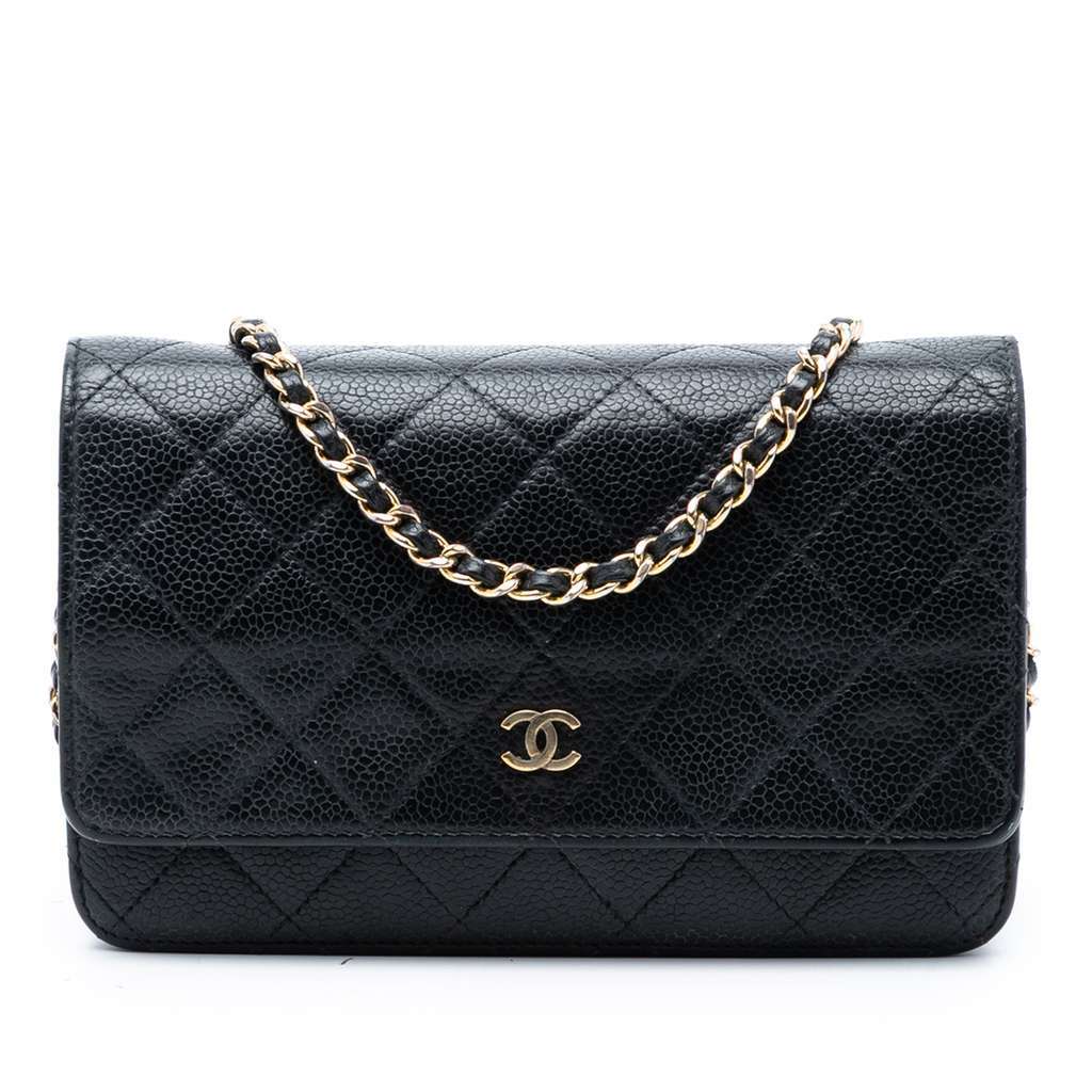 Chanel CC Quilted Caviar Wallet on Chain Black Leather Very good condition - Front View