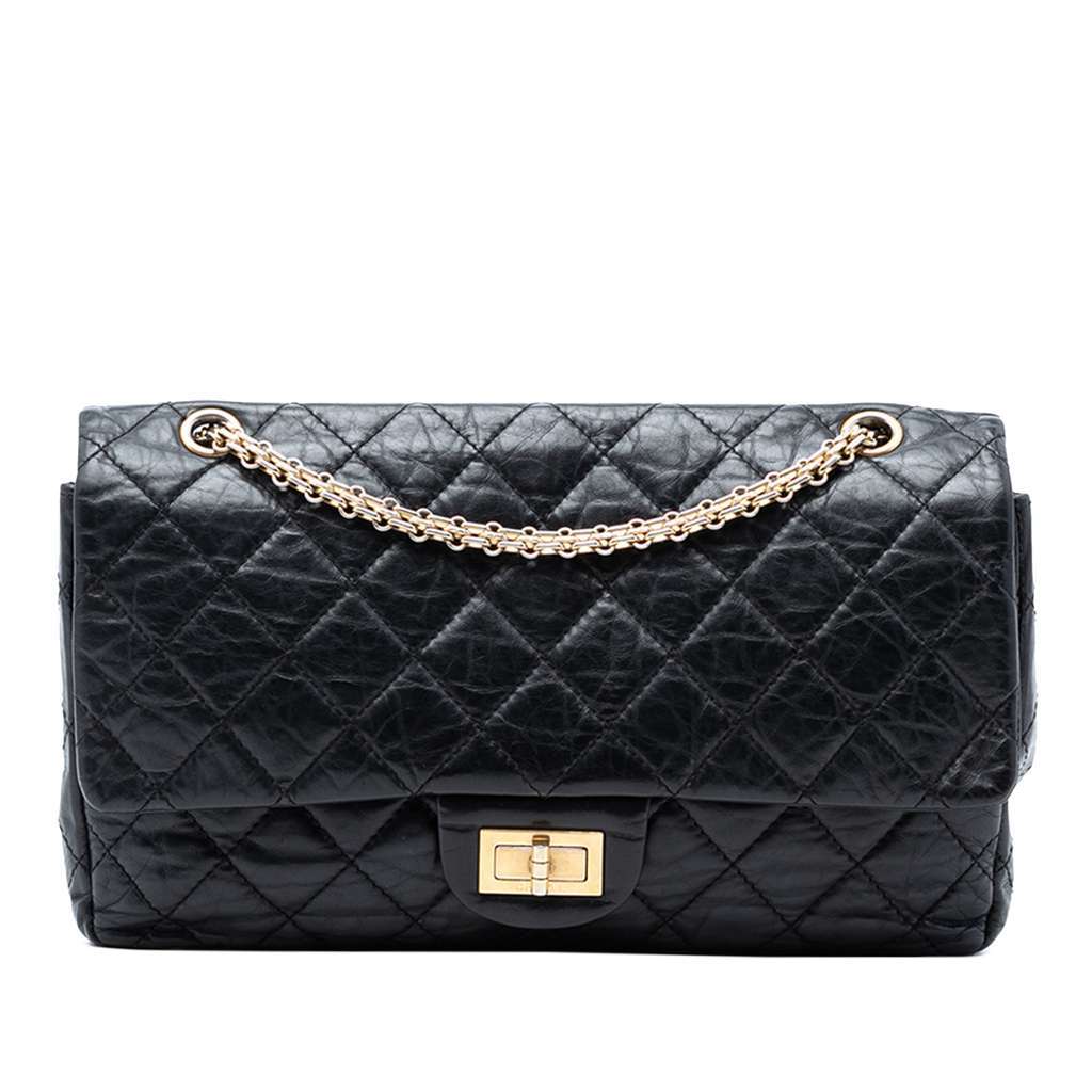 Chanel Quilted Aged Calfskin Reissue 2.55 Double Flap 227 Black Leather Very good condition - Front View