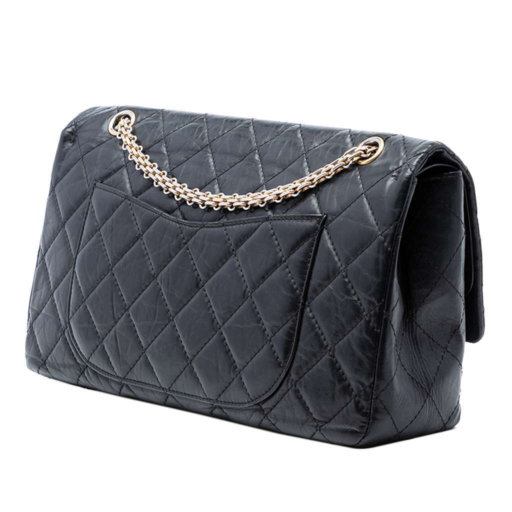 Chanel Quilted Aged Calfskin Reissue 2.55 Double Flap 227 Black Leather Very good condition - Back View