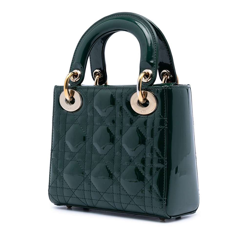 Dior Mini Patent Cannage Lady Dior Green Leather Very good condition - Back View