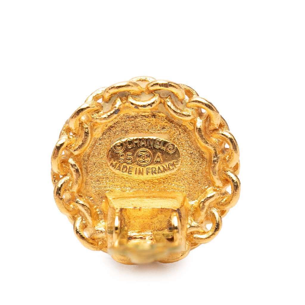 Chanel CC Gold Plated Round Clip On Earrings Gold Metal Very good - Inside View