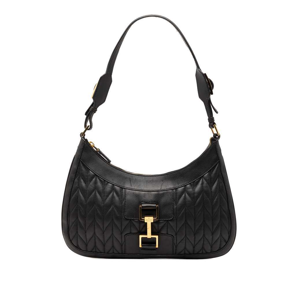 Gucci Quilted Calfskin Jackie Shoulder Bag Black Leather Very good condition - Front View