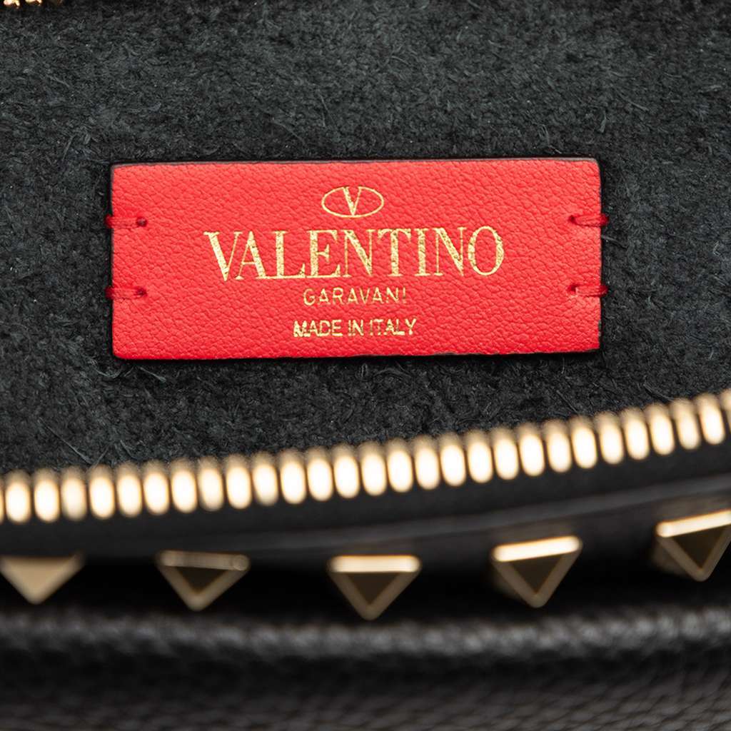Valentino Grained Calfskin Rockstud Wristlet Clutch Black Leather Very good condition - Box View