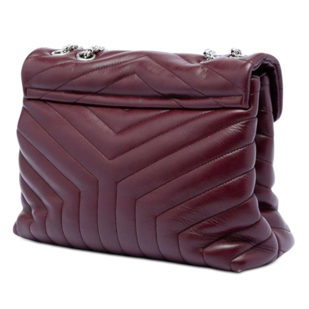 Saint Laurent Medium Matelasse Calfskin Monogram LouLou Shoulder Bag Red Leather Very good condition - Back View