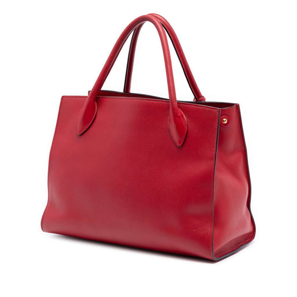 Prada Medium Saffiano Cuir Monochrome Top Handle Tote Red Leather Good - Back View