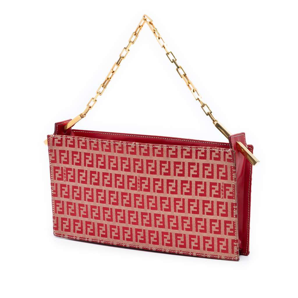 Fendi Zucchino Canvas Handbag Red Canvas Very good - Back View