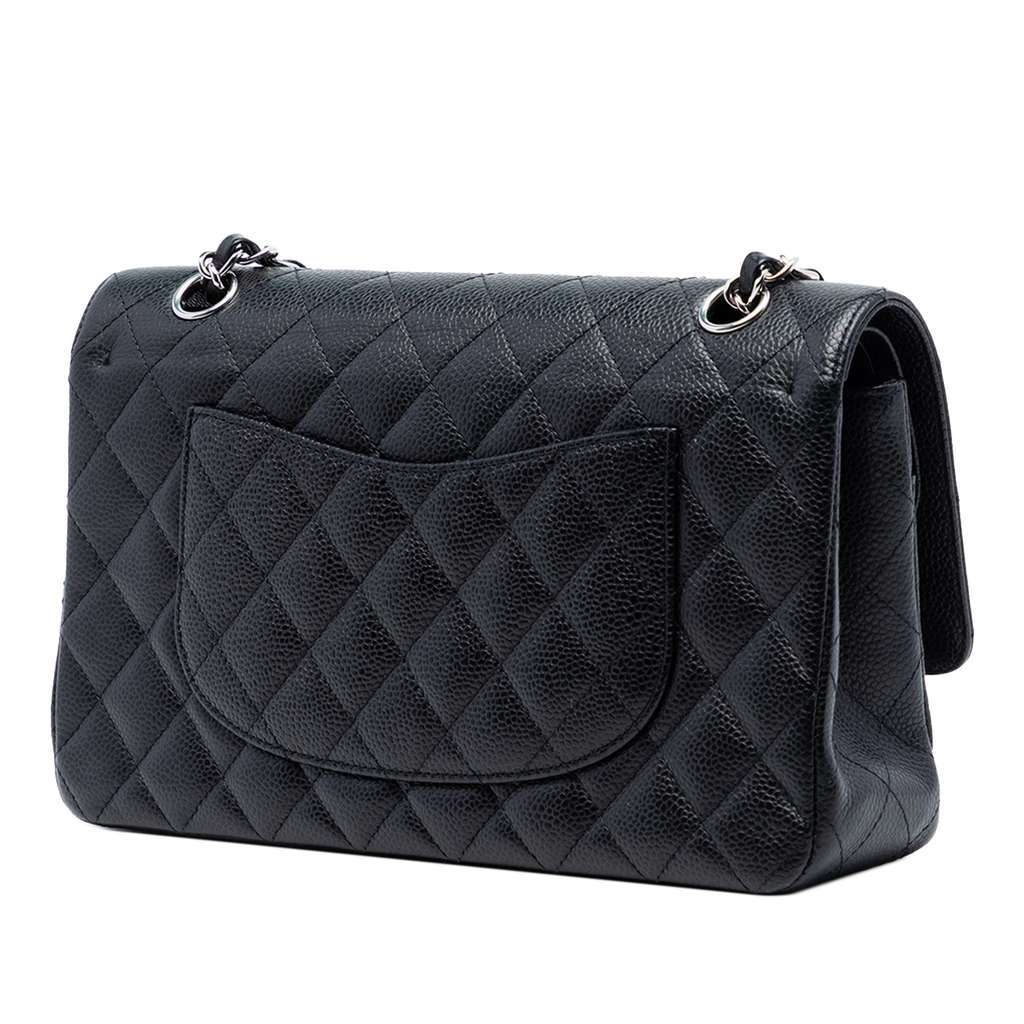 Chanel Medium Classic Caviar Double Flap Black Leather Very good - Back View
