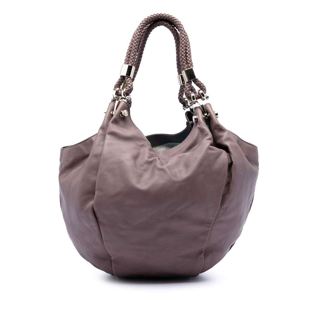 Gucci Leather Braided Handle Hobo Brown Leather Very good condition - Front View