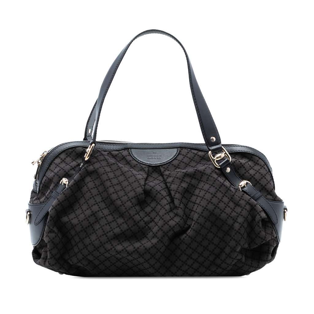 Gucci Diamante Canvas Bridle Satchel Grey Canvas Very good condition - Front View