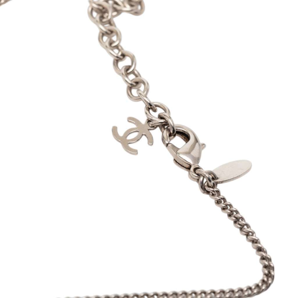 Chanel CC Plated Brass Acrylic Cube Pendant Necklace Silver Brass Very good condition - Box View