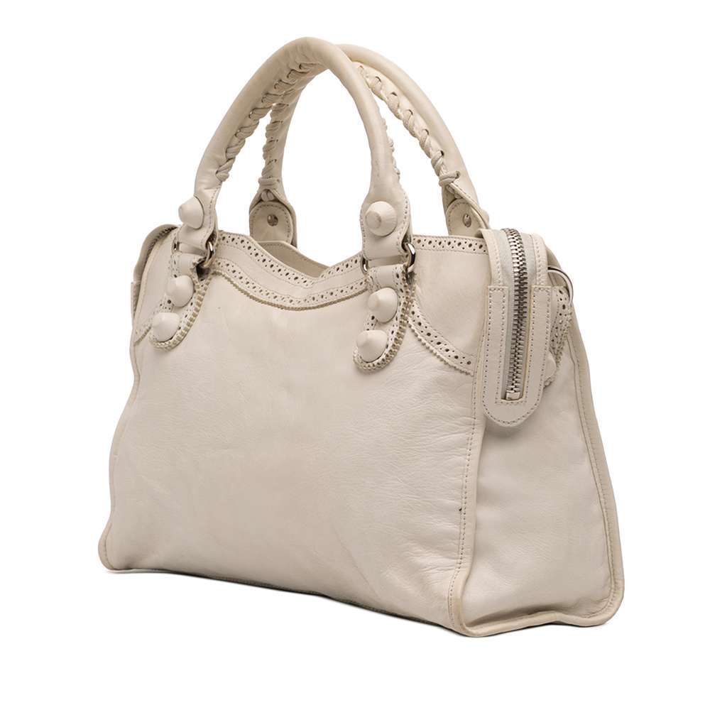 Balenciaga Lambskin Motocross Giant Brogues City Satchel White Leather Very good condition - Inside View