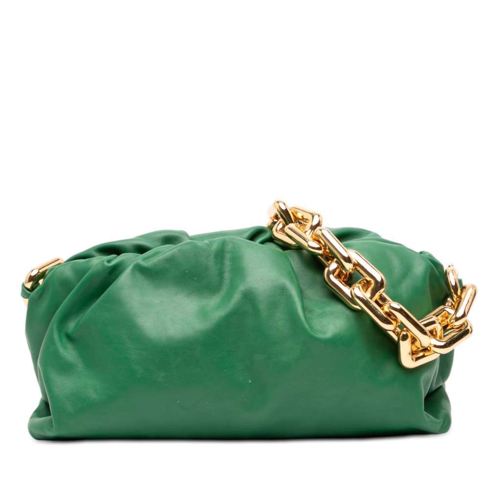 Bottega Veneta Lambskin Chain Pouch Green Leather Very good - Front View