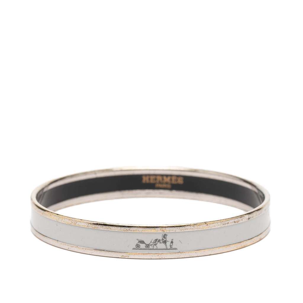 Hermès Narrow Caleche Enamel Bangle 70 White Very good - Front View