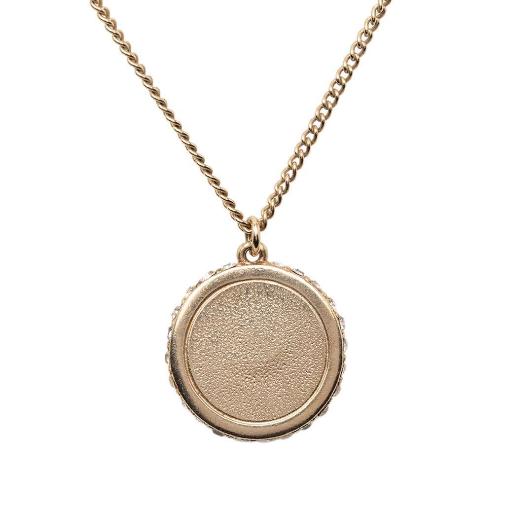 Chanel CC Gold Plated Resin Strass Dome Pendant Necklace Pink Metal Very good condition - Inside View