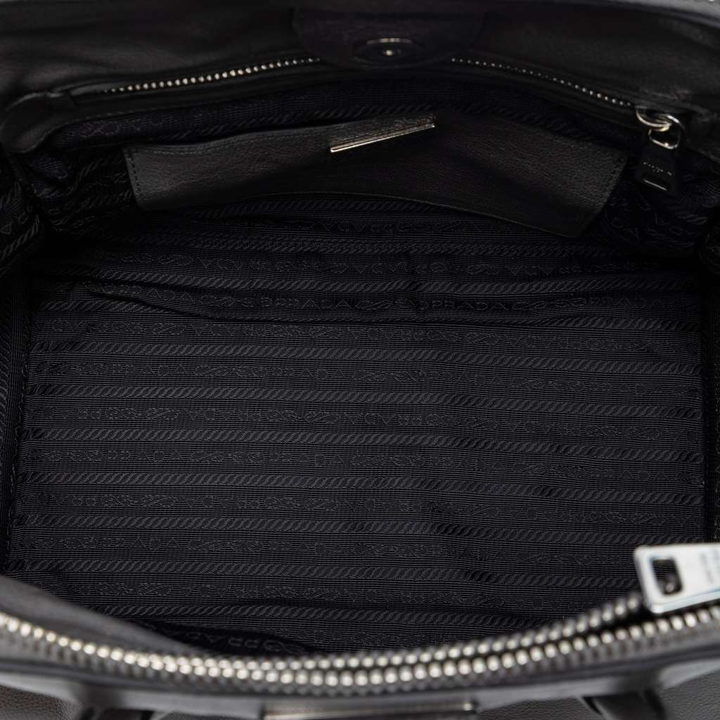 Prada Small Glace Calf Twin Pocket Satchel Grey Leather Very good - Model View