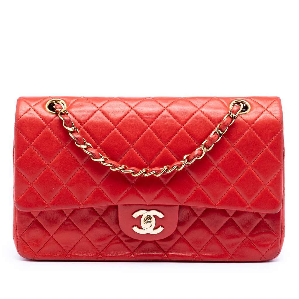 Chanel Medium Classic Lambskin Double Flap Red Leather Very good condition - Front View