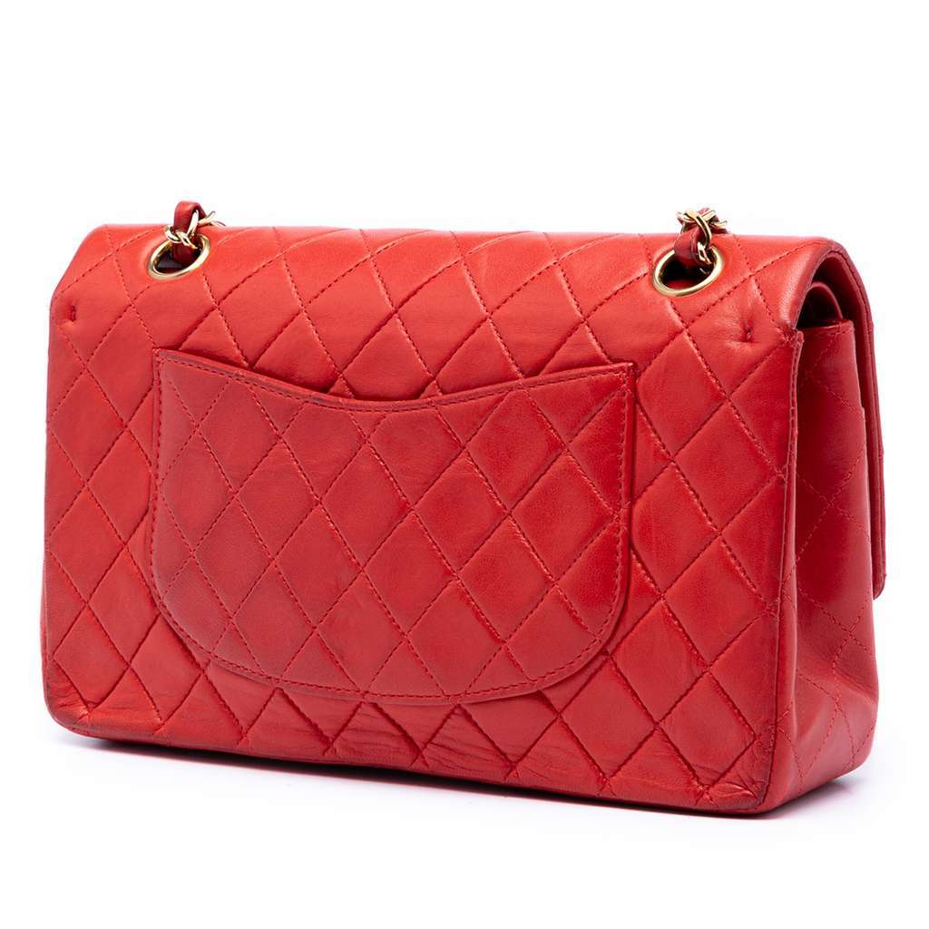 Chanel Medium Classic Lambskin Double Flap Red Leather Very good condition - Back View