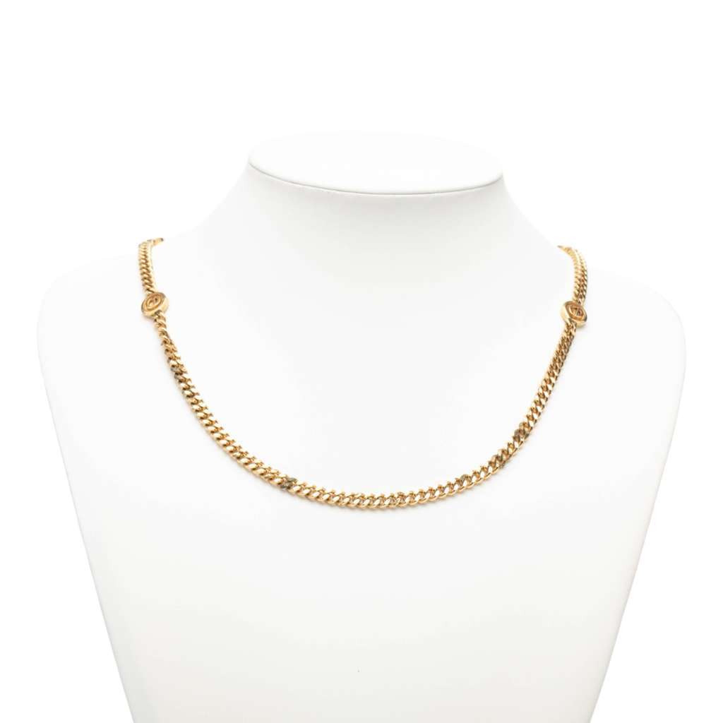 Dior Gold Plated CD Logo Chain Necklace Gold Metal Good - Box View