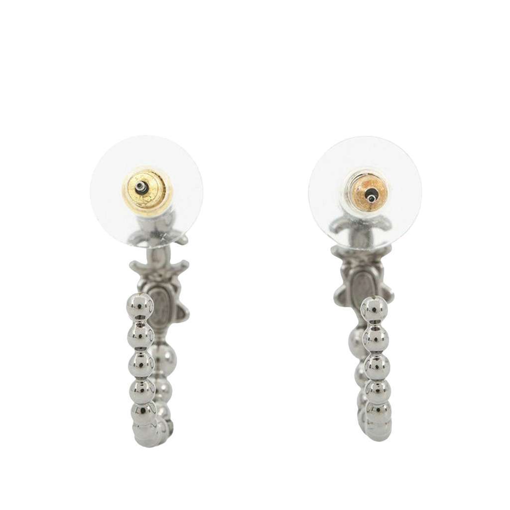 Chanel CC Silver Plated Crystal Star Push Back Earrings Silver Metal Very good - Front View