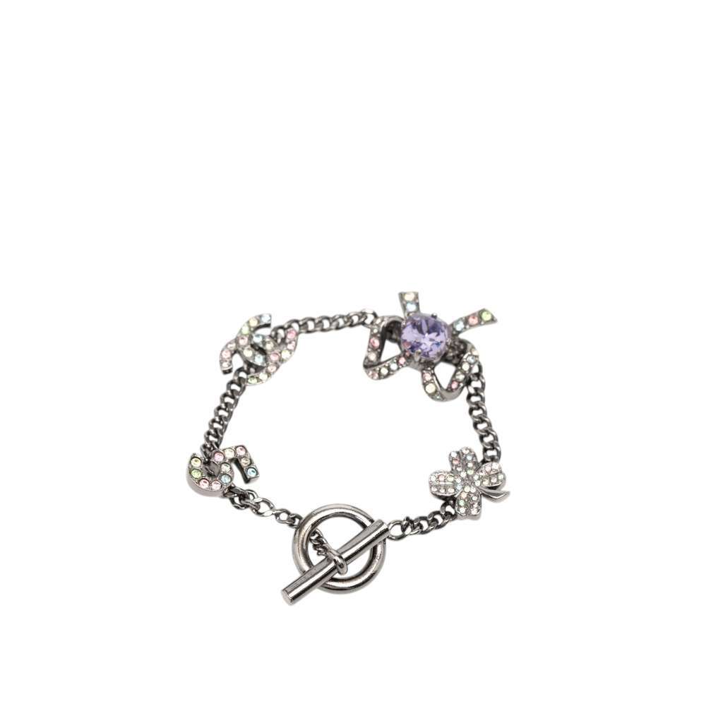 Chanel Silver Plated Crystal CC No. 5 Bow Charm Bracelet Silver Metal Very good - Inside View