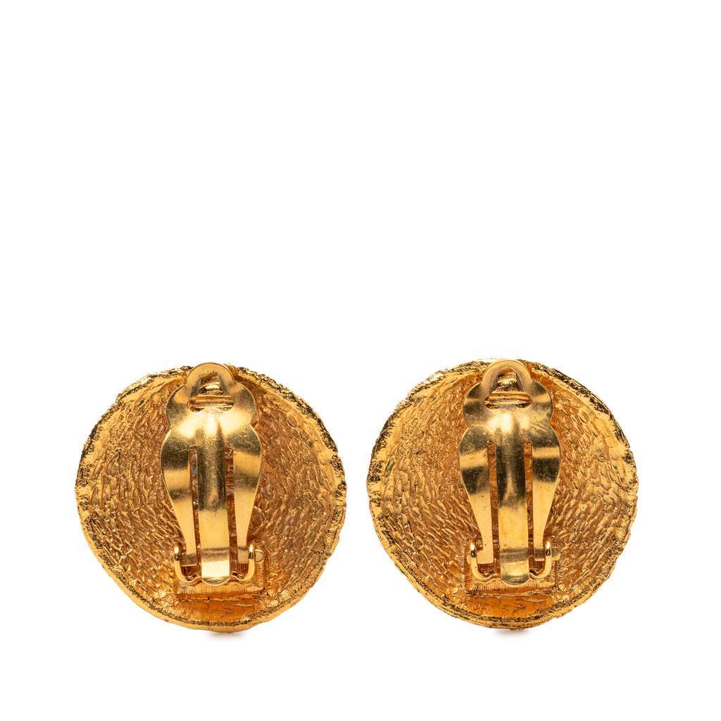 Chanel CC Gold Plated Woven Round Clip On Earrings Gold Metal Very good - Back View