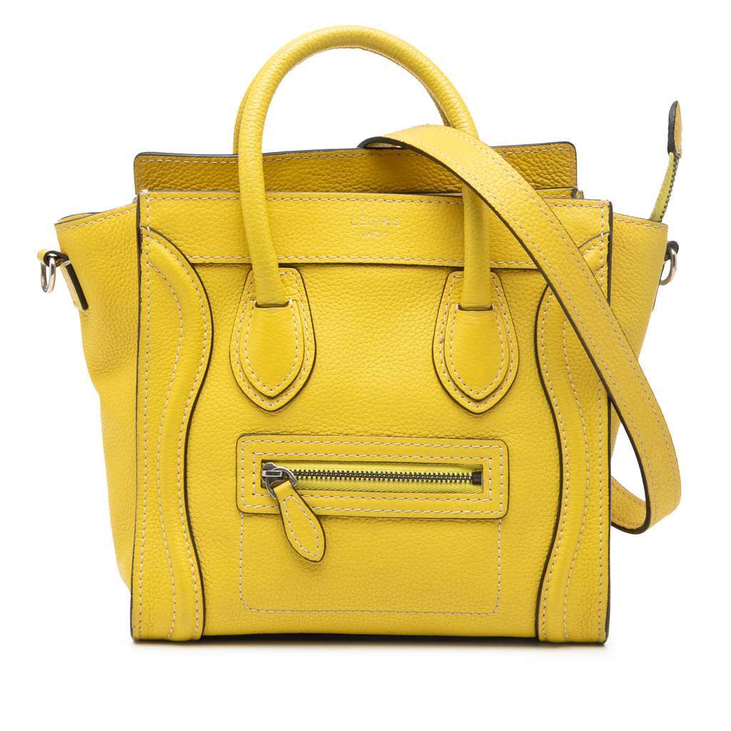 Celine Nano Grained Calfskin Luggage Tote Yellow Leather Very good - Front View