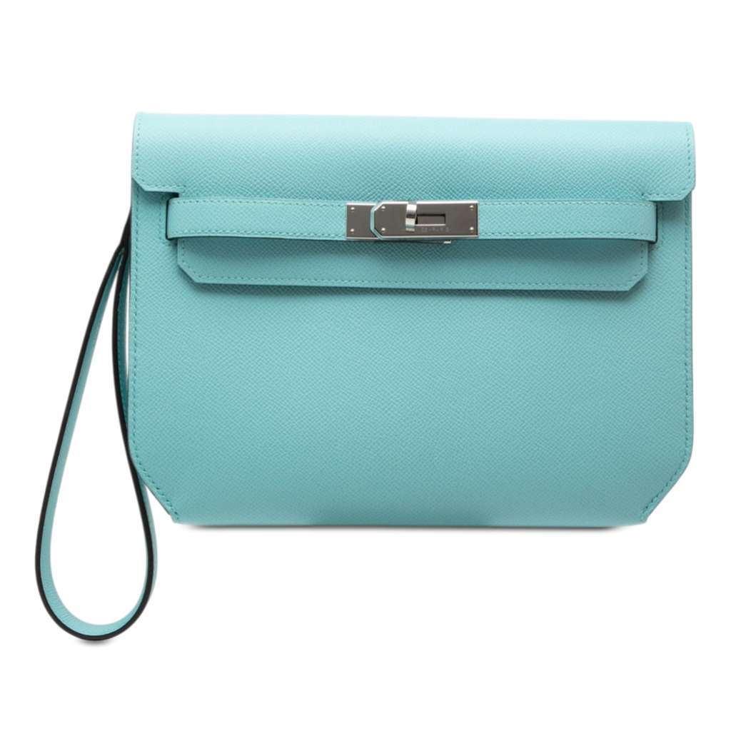 Hermès Epsom Kelly Depeches Pouch 25 Blue Leather Very good condition - Front View