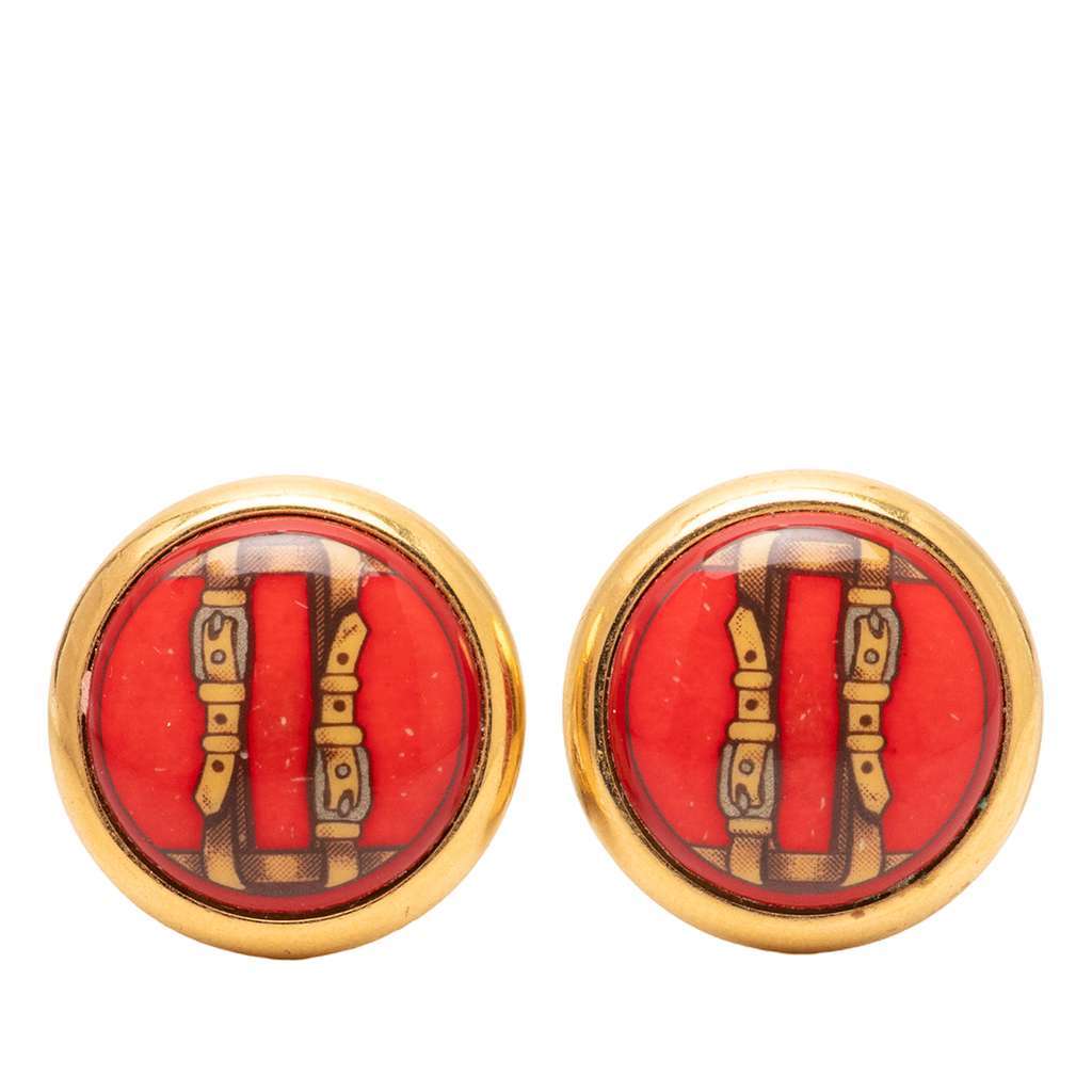 Hermès Enamel Clip On Earrings Red Very good condition - Front View