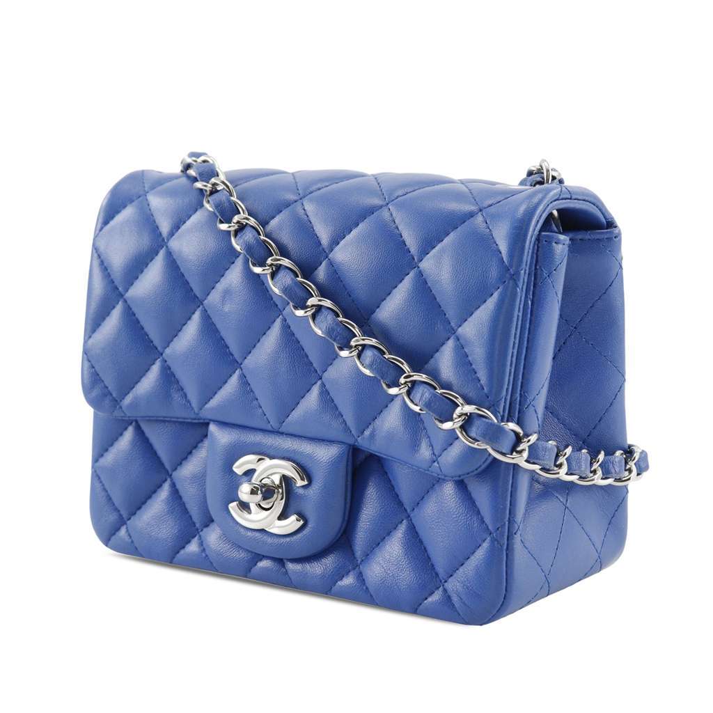 Chanel Mini Square Classic Lambskin Single Flap Blue Leather Very good - Back View