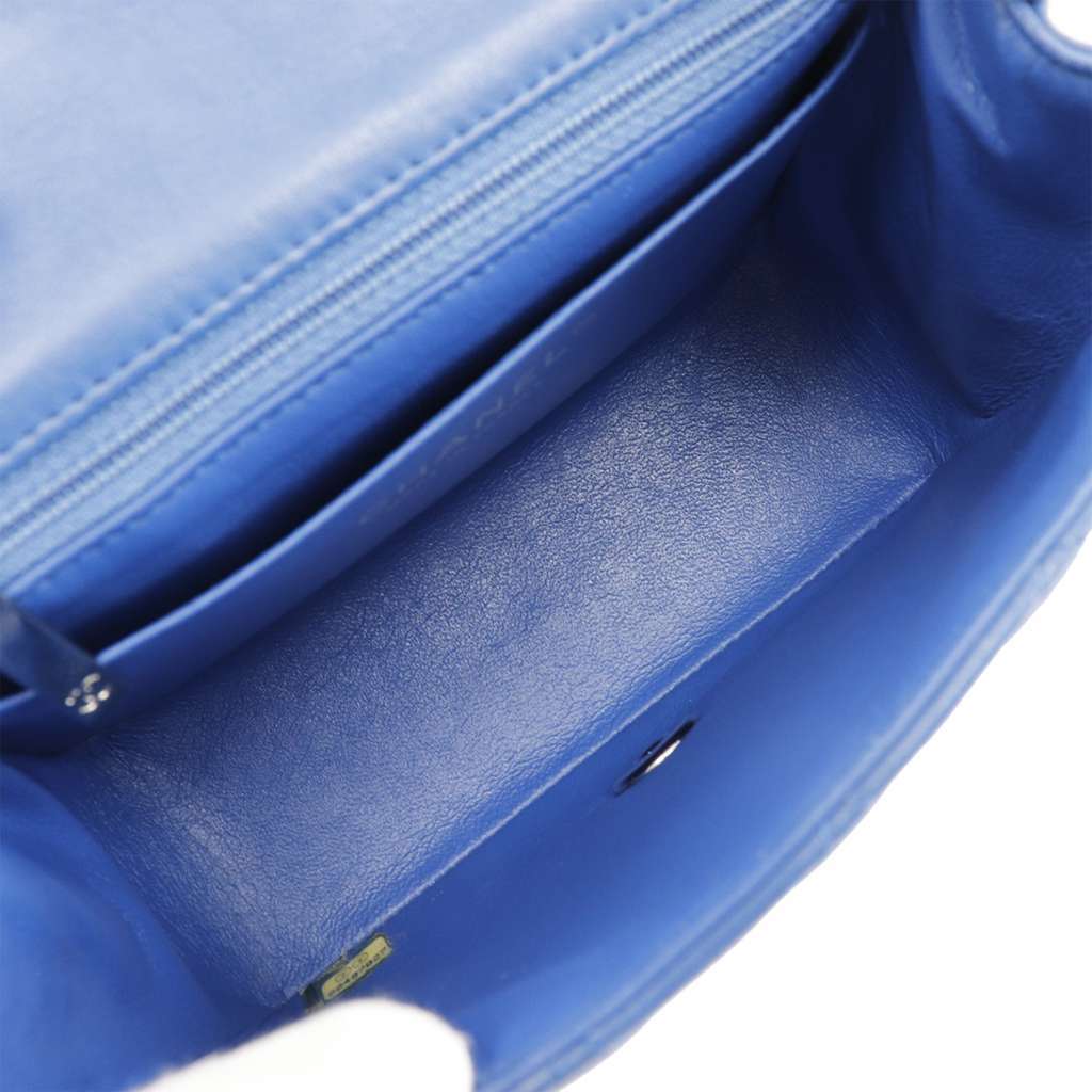 Chanel Mini Square Classic Lambskin Single Flap Blue Leather Very good - Model View