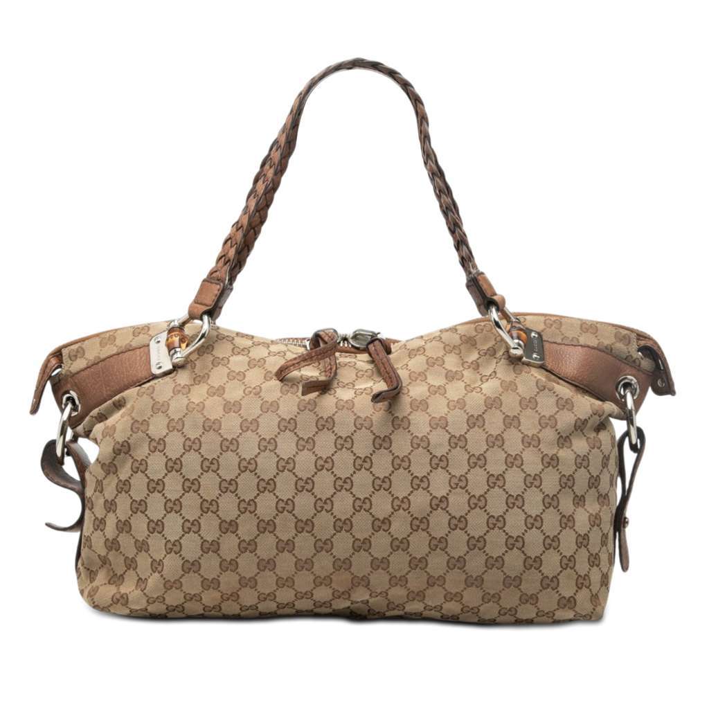 Gucci Medium GG Canvas Bamboo Bar Tote Beige Canvas Very good condition - Front View