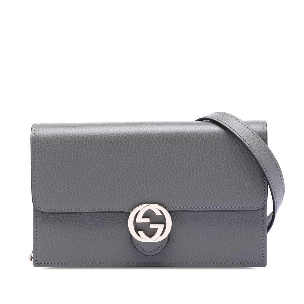Gucci Leather Interlocking G Dollar Wallet on Chain Grey Leather Very good condition - Front View
